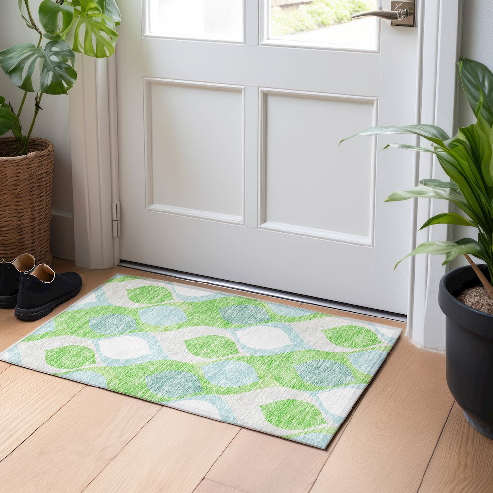 Premium Machine Washable Mayfield AMF749 Lime 1'8" x 2'6" Rug. Picture 5