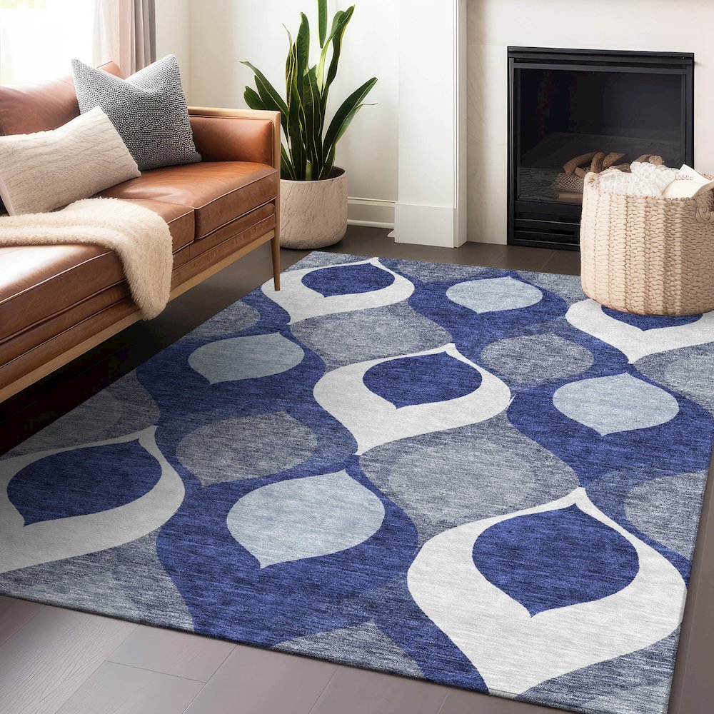 Premium Machine Washable Mayfield AMF749 Navy 2'6" x 3'10" Rug. Picture 6