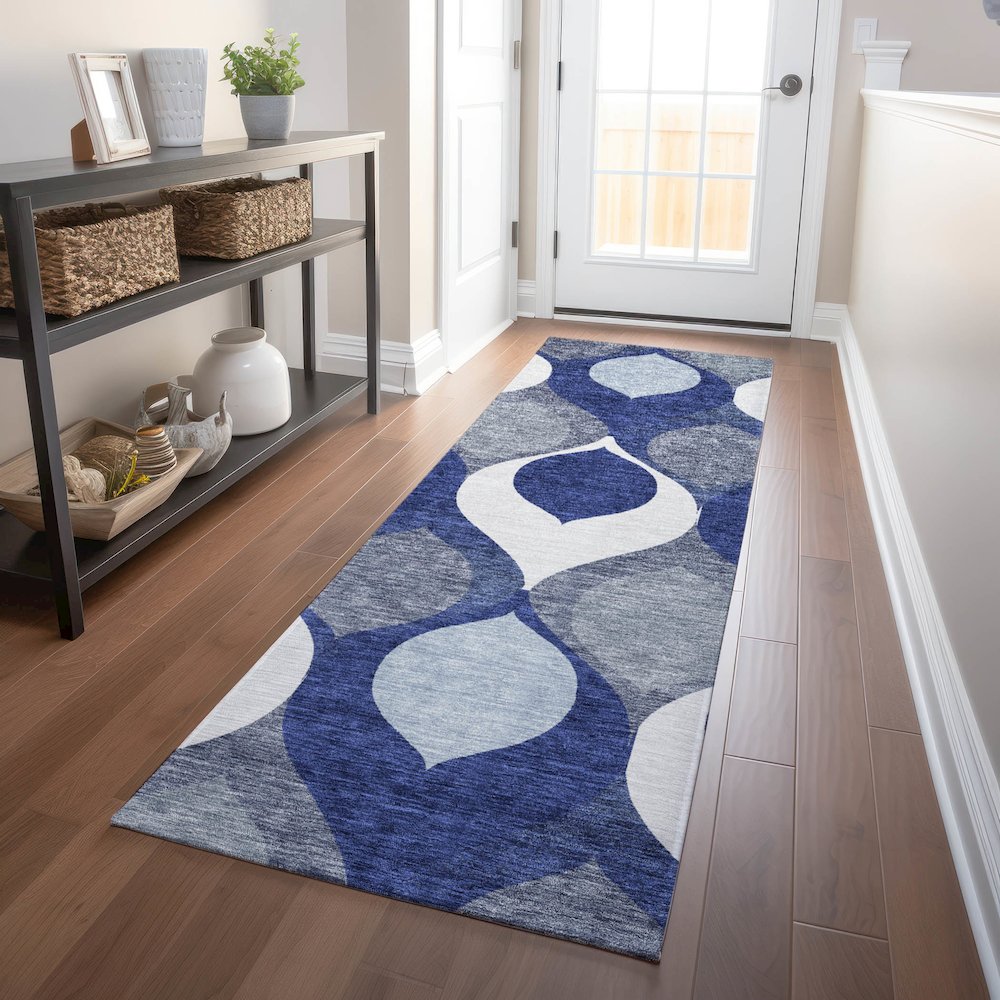 Premium Machine Washable Mayfield AMF749 Navy 2'3" x 7'6" Runner Rug. Picture 5