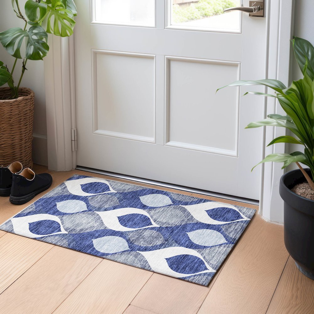 Premium Machine Washable Mayfield AMF749 Navy 1'8" x 2'6" Rug. Picture 5
