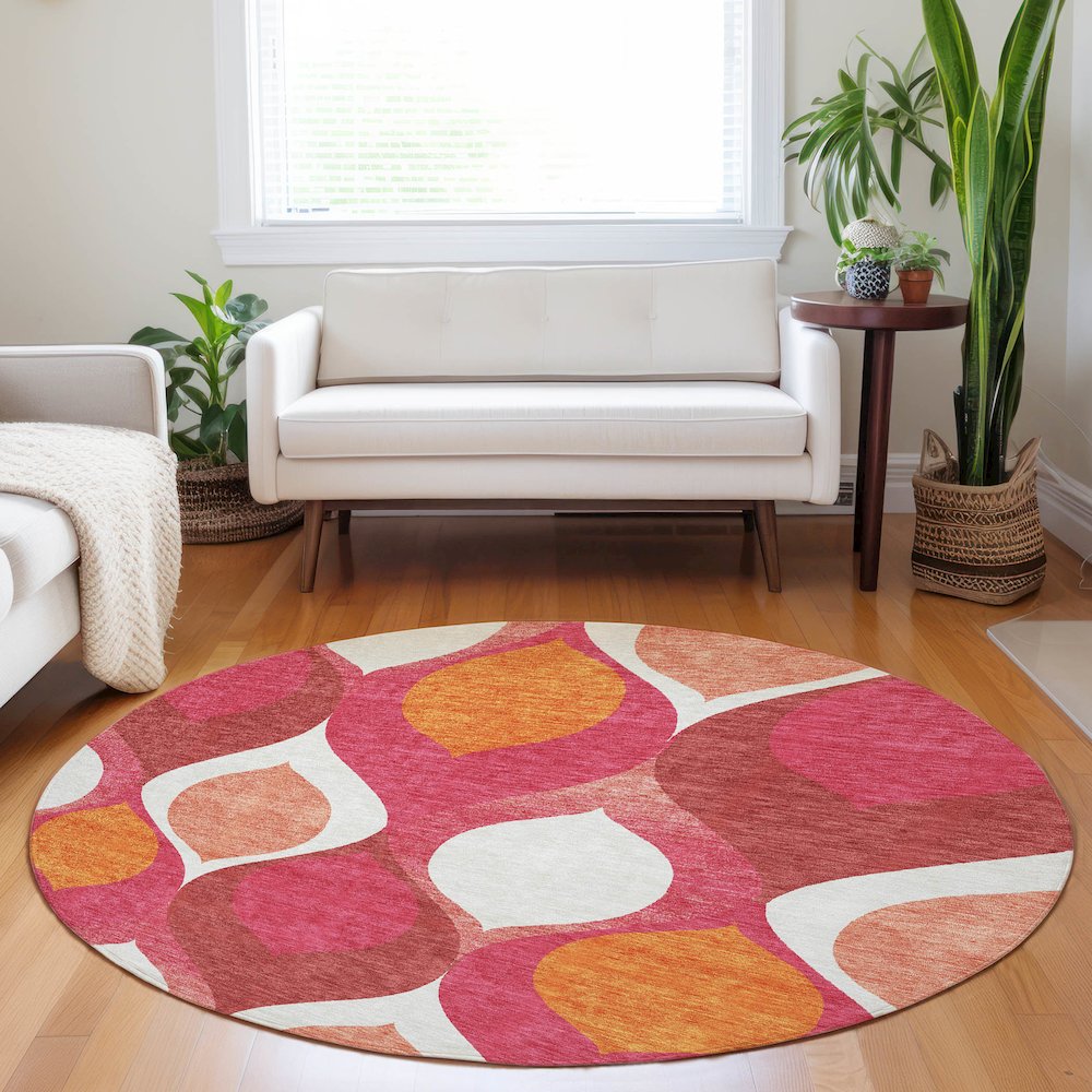 Premium Machine Washable Mayfield AMF749 Pink 8' x 8' Round Rug. Picture 5