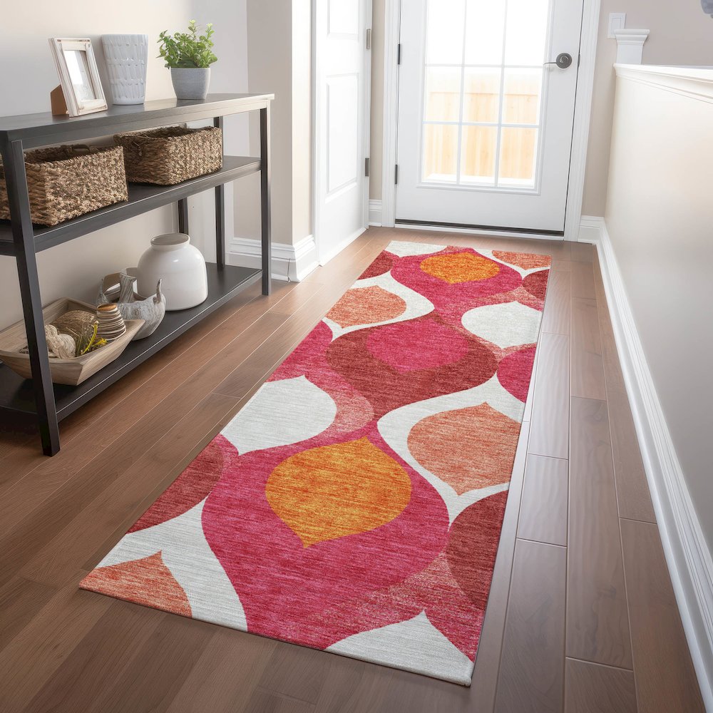 Premium Machine Washable Mayfield AMF749 Pink 2'3" x 7'6" Runner Rug. Picture 5