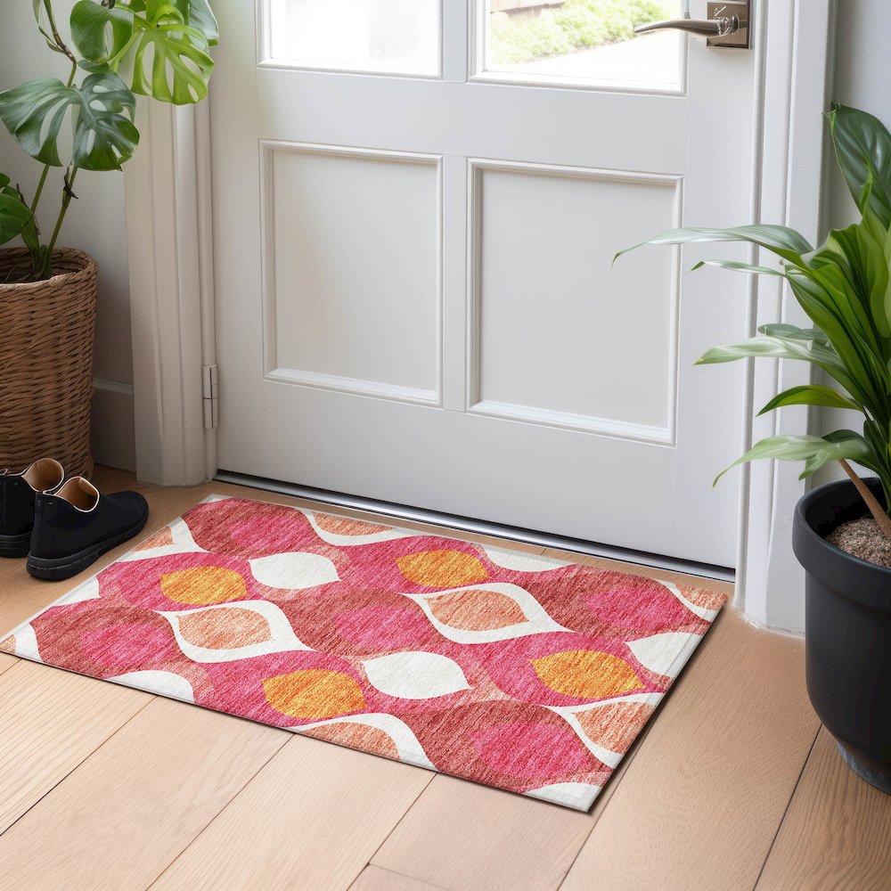 Premium Machine Washable Mayfield AMF749 Pink 1'8" x 2'6" Rug. Picture 5