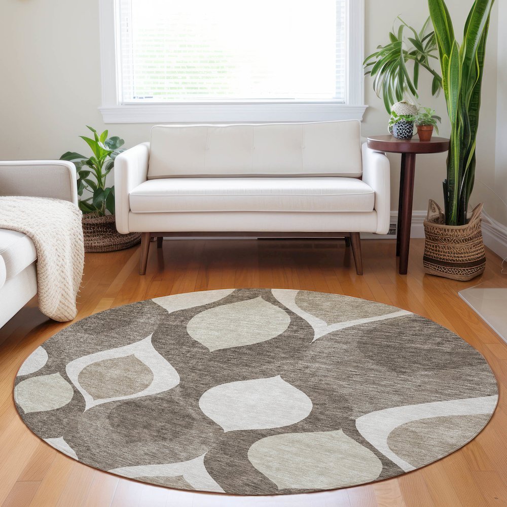 Premium Machine Washable Mayfield AMF749 Taupe 8' x 8' Round Rug. Picture 5