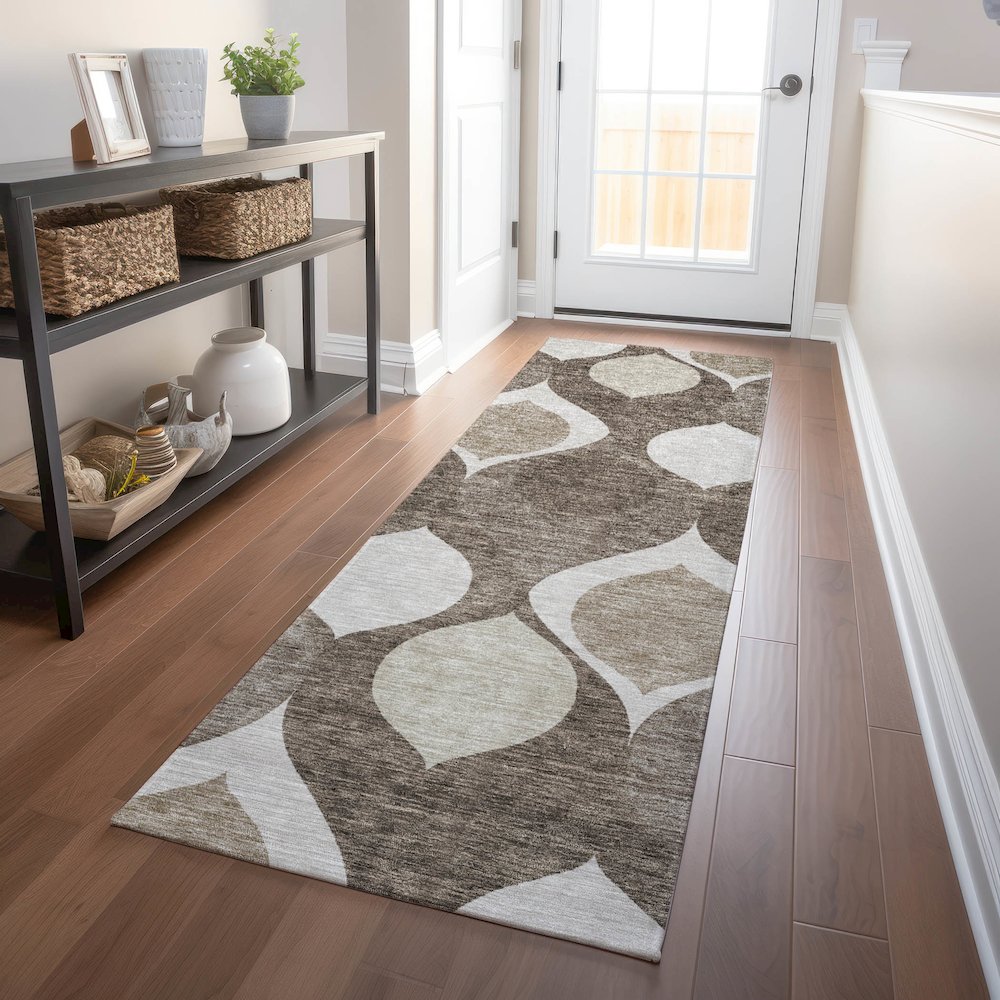 Premium Machine Washable Mayfield AMF749 Taupe 2'3" x 7'6" Runner Rug. Picture 5