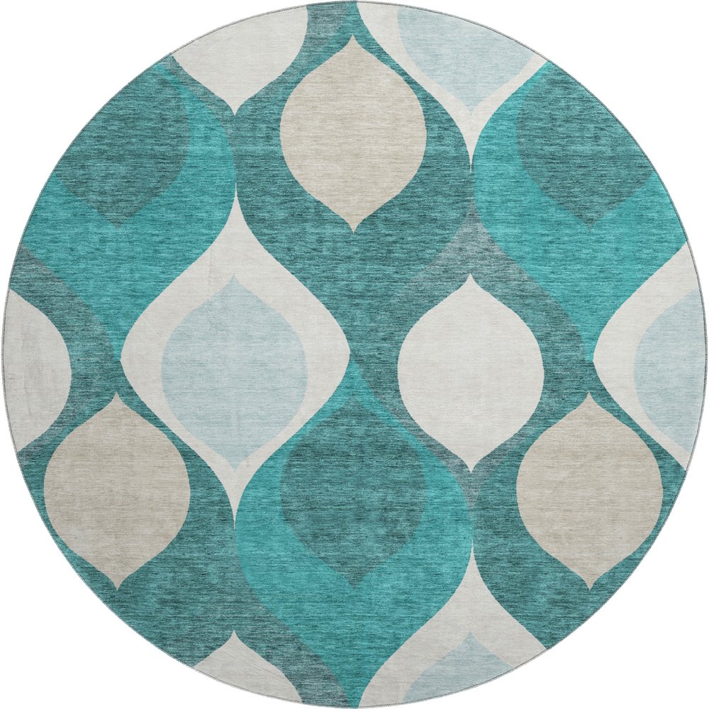 Premium Machine Washable Mayfield AMF749 Teal 8' x 8' Round Rug. Picture 1