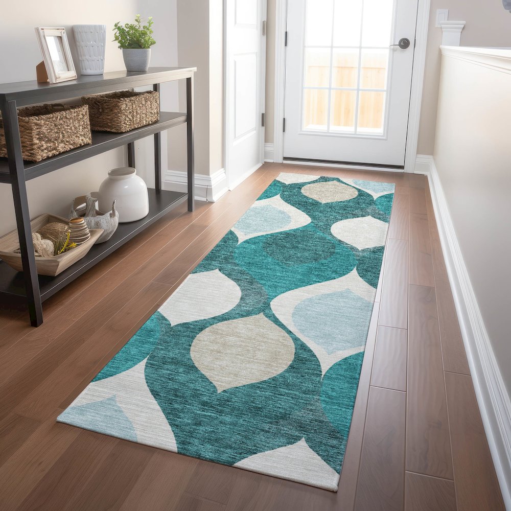 Premium Machine Washable Mayfield AMF749 Teal 2'3" x 7'6" Runner Rug. Picture 5
