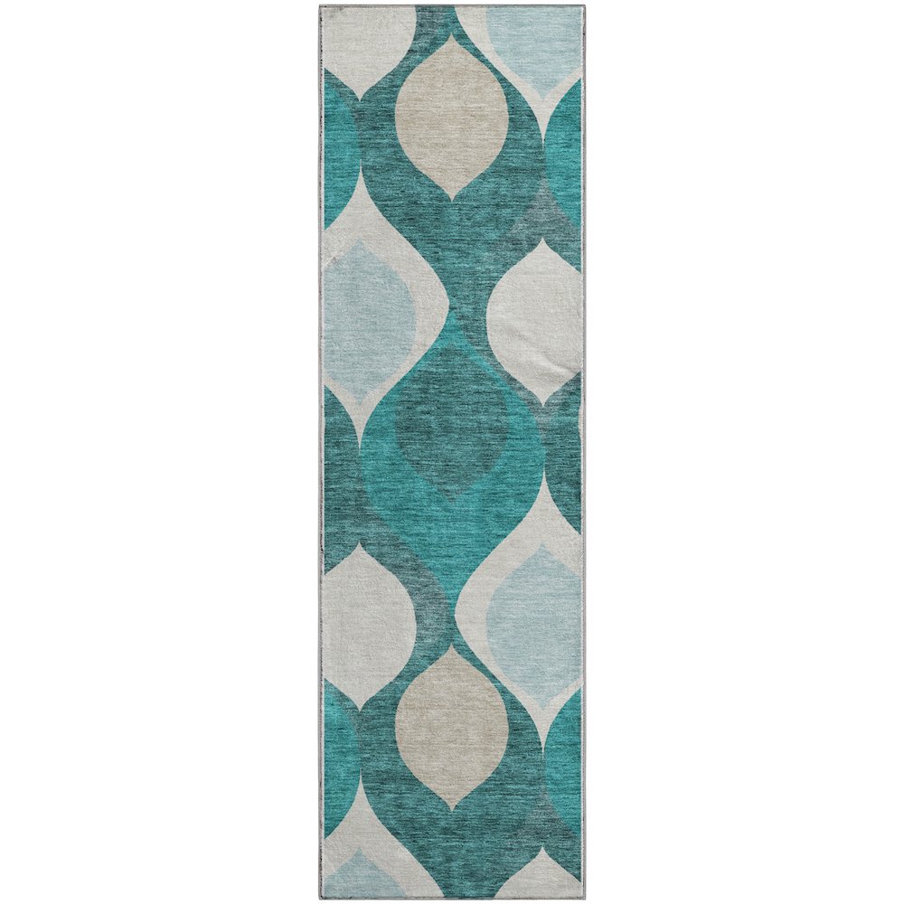 Premium Machine Washable Mayfield AMF749 Teal 2'3" x 7'6" Runner Rug. Picture 1