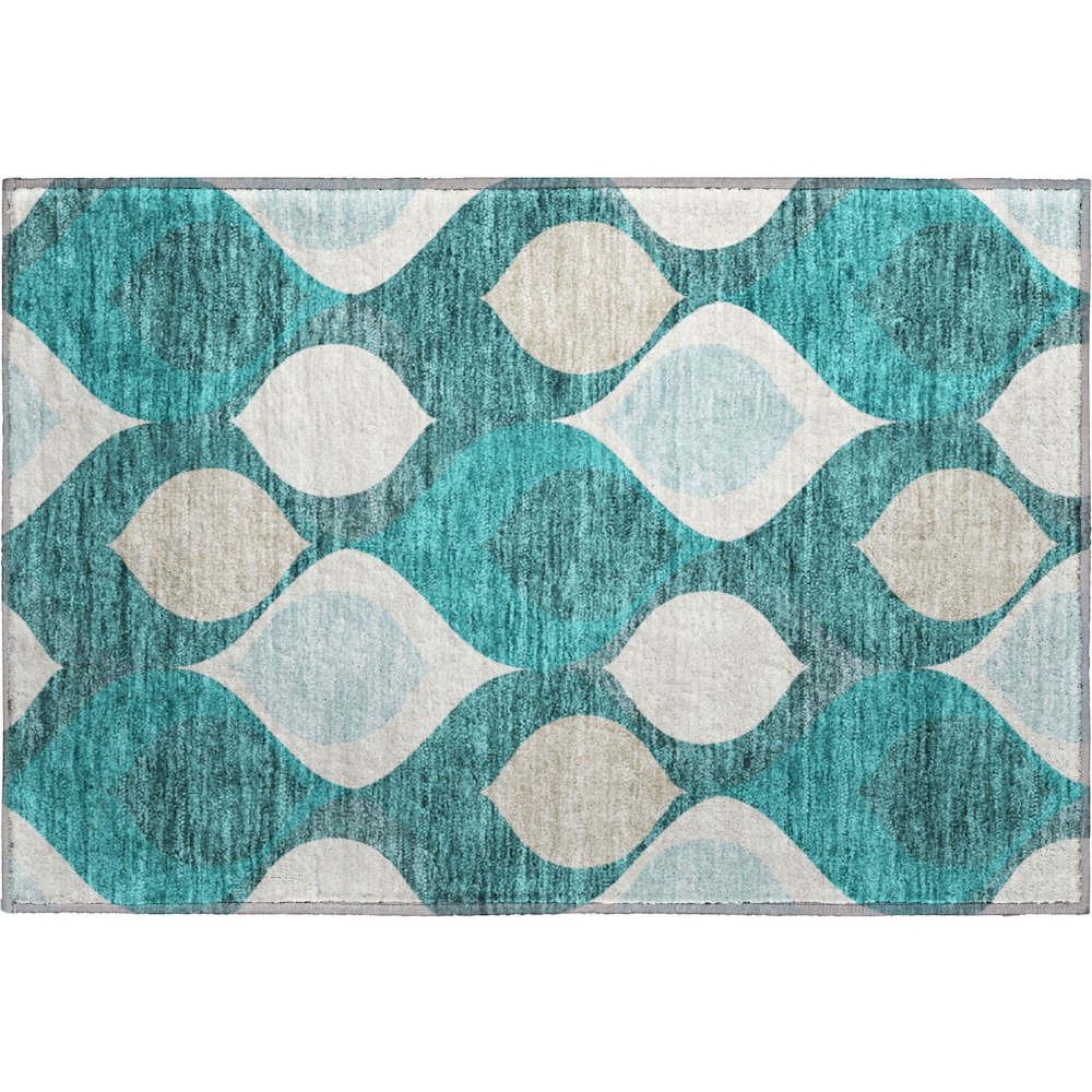 Premium Machine Washable Mayfield AMF749 Teal 1'8" x 2'6" Rug. Picture 1