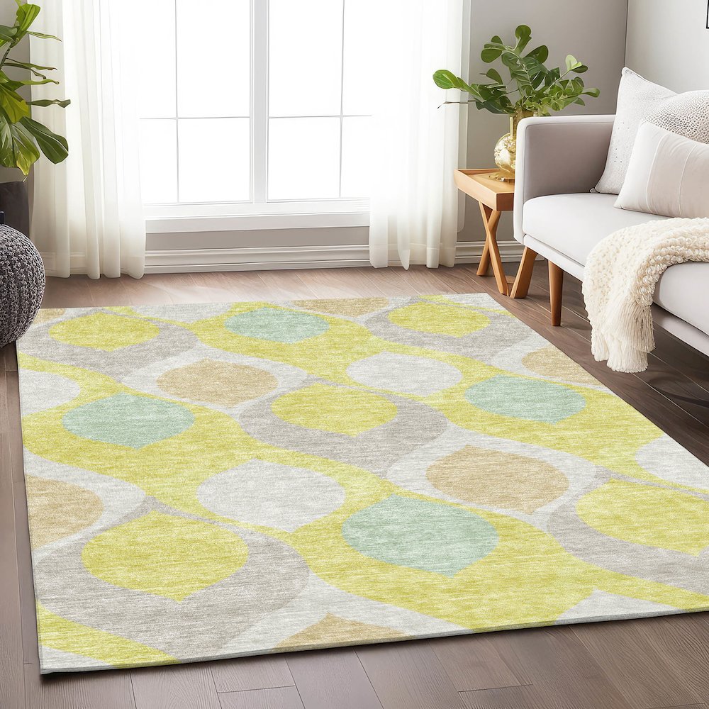 Premium Machine Washable Mayfield AMF749 Yellow 2'6" x 3'10" Rug. Picture 5