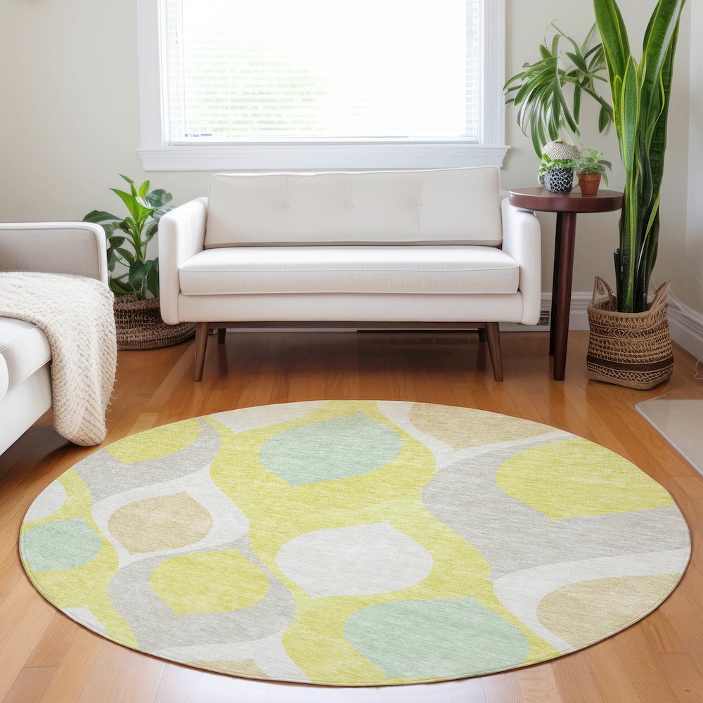 Premium Machine Washable Mayfield AMF749 Yellow 8' x 8' Round Rug. Picture 5