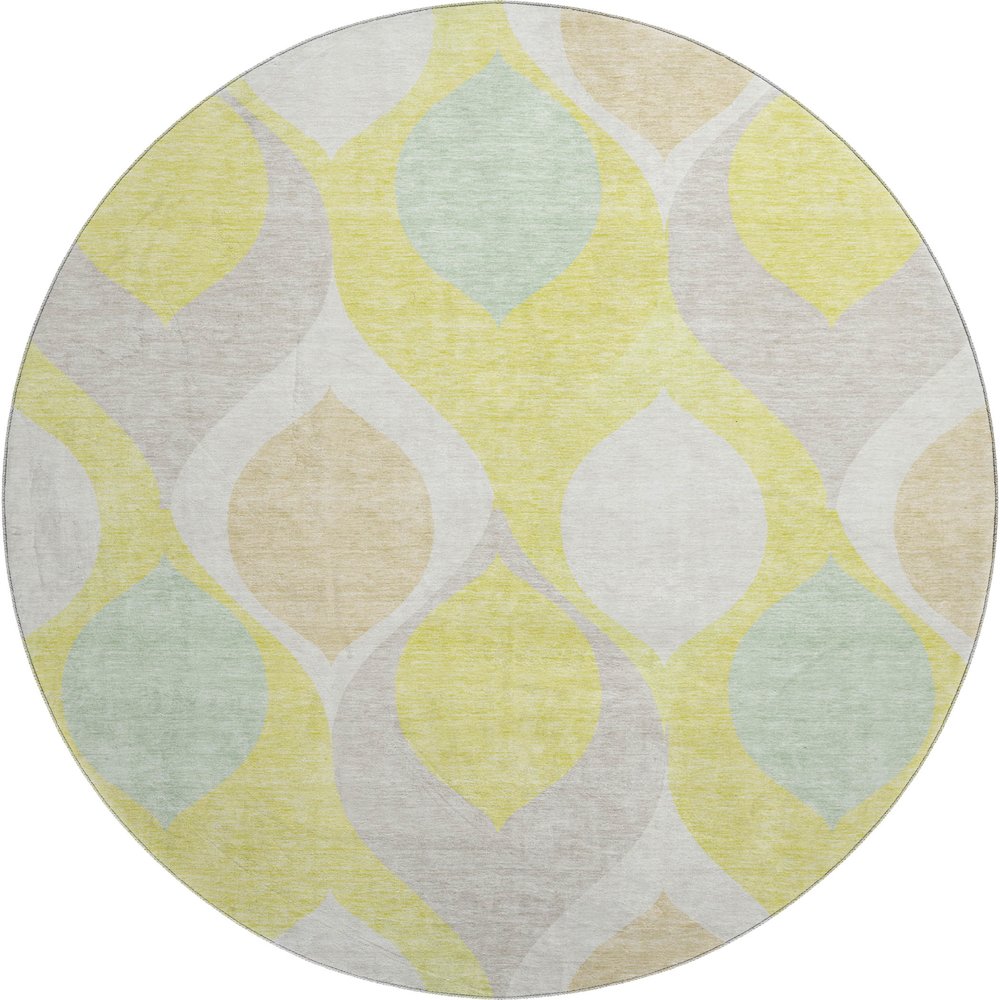Premium Machine Washable Mayfield AMF749 Yellow 8' x 8' Round Rug. Picture 1