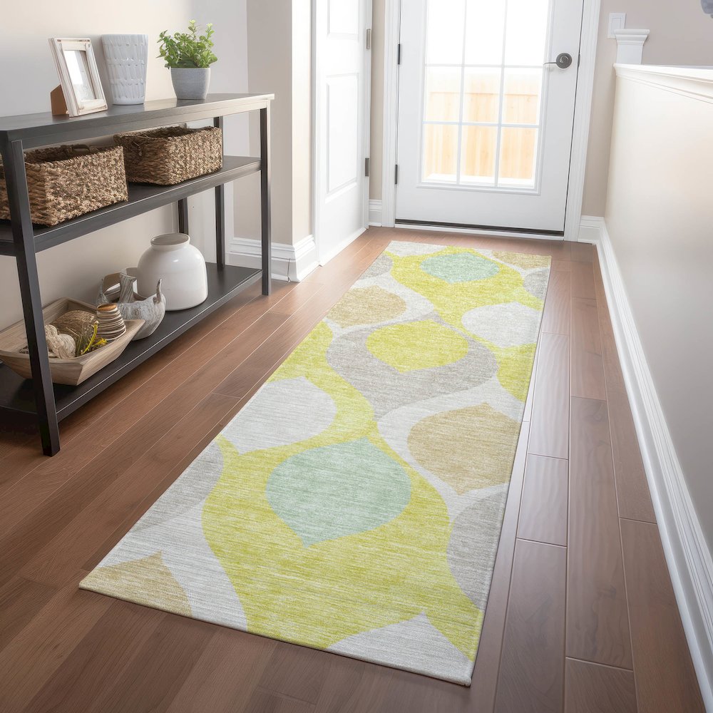 Premium Machine Washable Mayfield AMF749 Yellow 2'3" x 7'6" Runner Rug. Picture 5