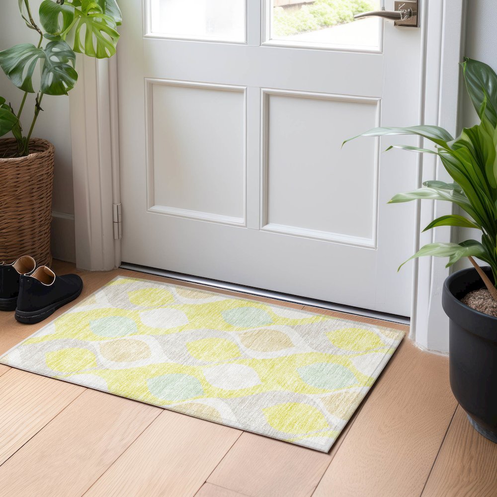 Premium Machine Washable Mayfield AMF749 Yellow 1'8" x 2'6" Rug. Picture 5