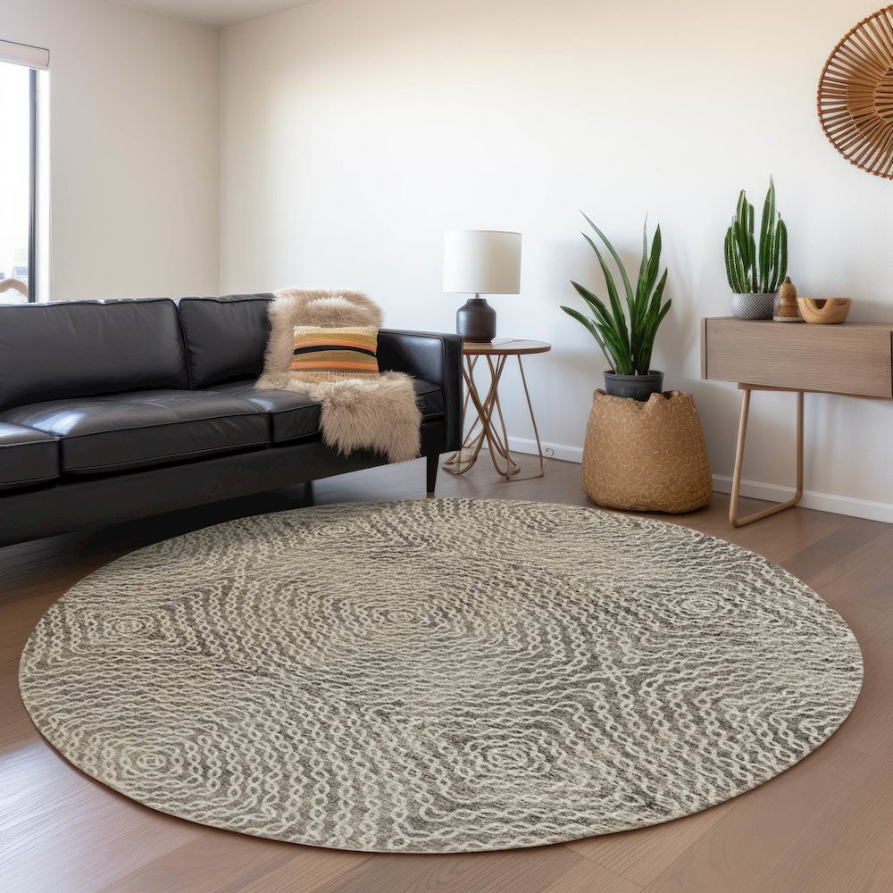 Premium Machine Washable Mayfield  Mocha 8' x 8' Round Rug. Picture 5