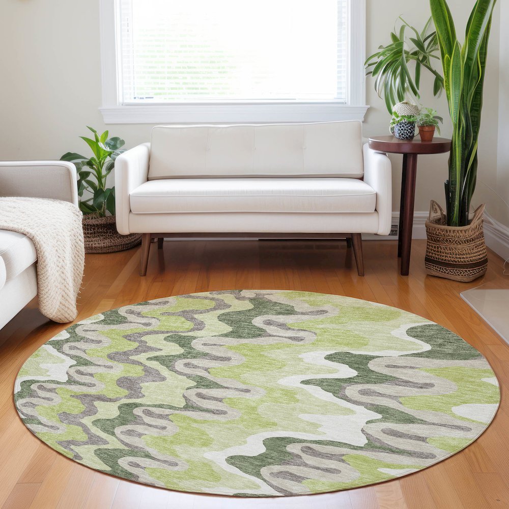 Premium Machine Washable Mayfield AMF750 Aloe 8' x 8' Round Rug. Picture 5
