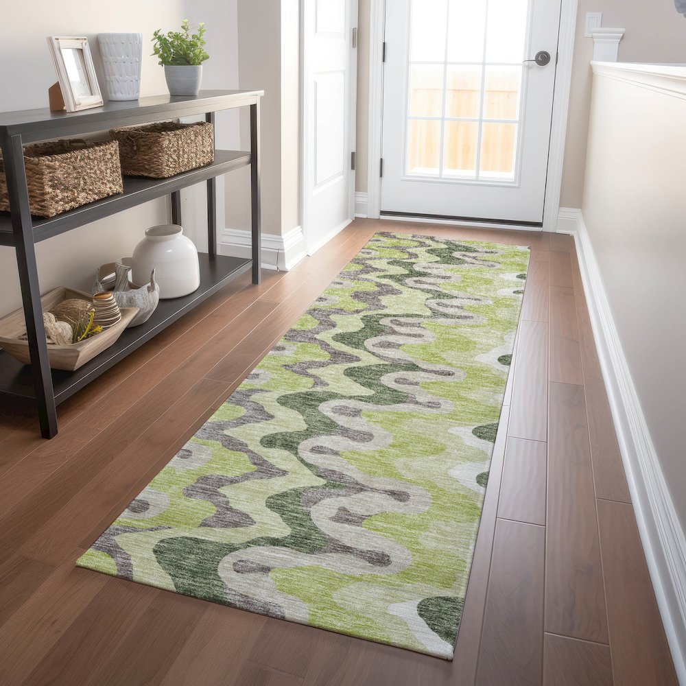 Premium Machine Washable Mayfield AMF750 Aloe 2'3" x 7'6" Runner Rug. Picture 5