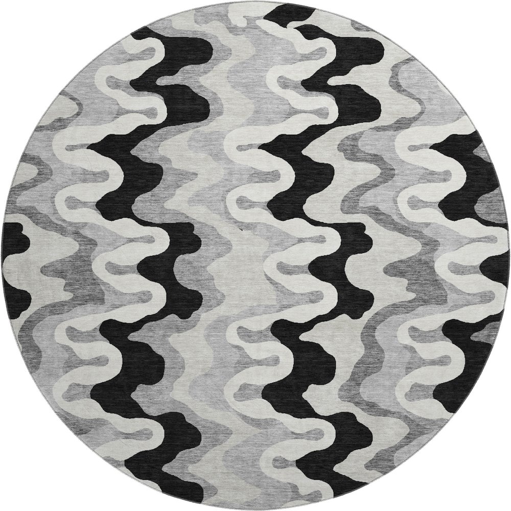 Premium Machine Washable Mayfield AMF750 Black 8' x 8' Round Rug. Picture 1