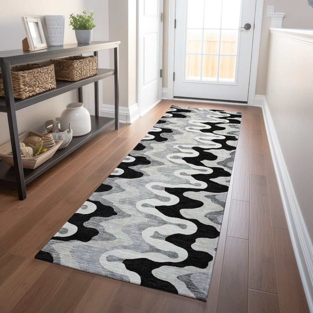 Premium Machine Washable Mayfield AMF750 Black 2'3" x 7'6" Runner Rug. Picture 5