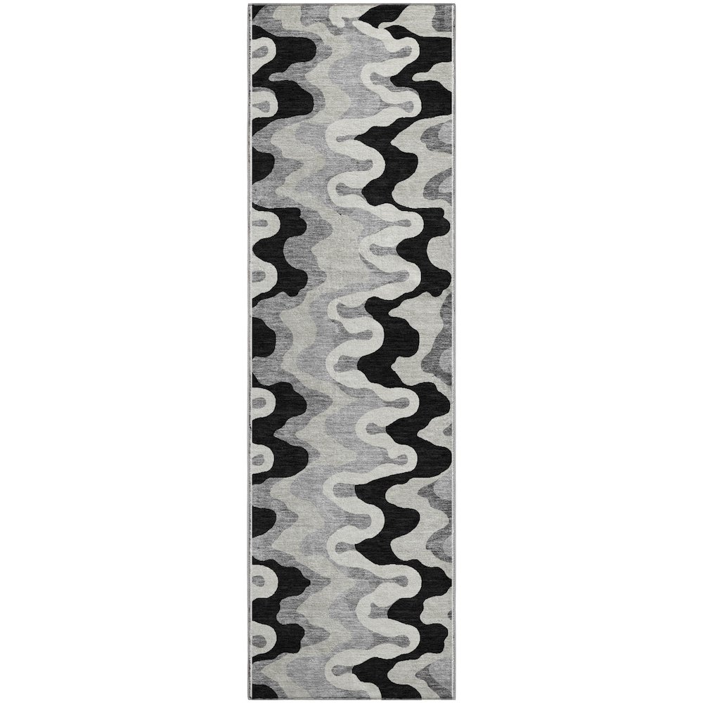 Premium Machine Washable Mayfield AMF750 Black 2'3" x 7'6" Runner Rug. Picture 1