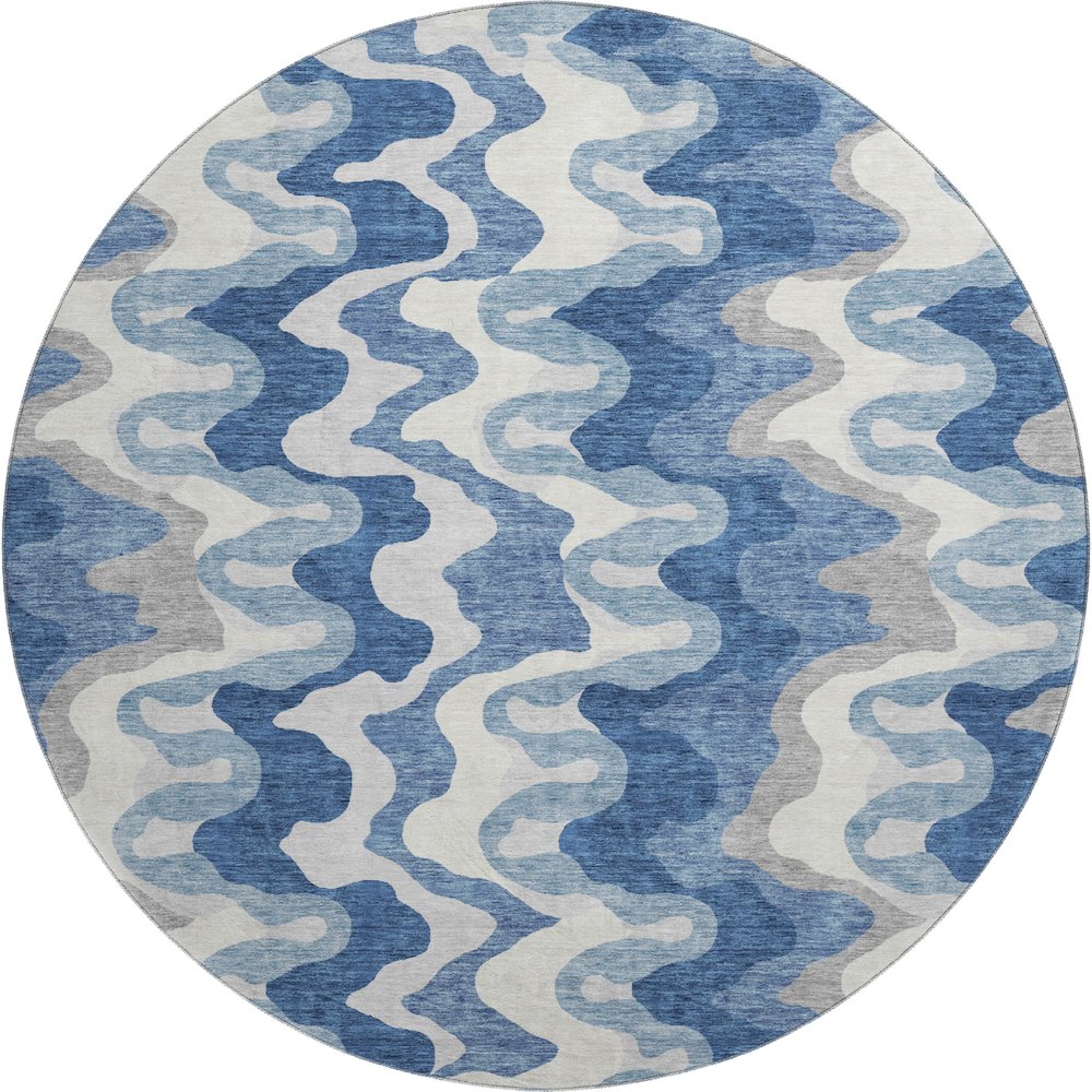 Premium Machine Washable Mayfield AMF750 Blue 8' x 8' Round Rug. Picture 1
