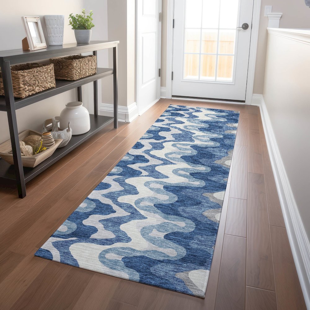 Premium Machine Washable Mayfield AMF750 Blue 2'3" x 7'6" Runner Rug. Picture 5