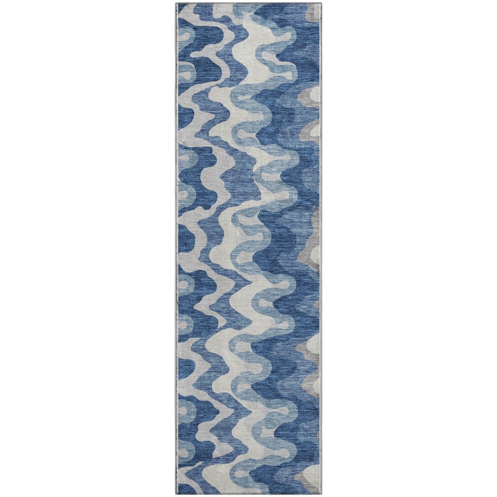 Premium Machine Washable Mayfield AMF750 Blue 2'3" x 7'6" Runner Rug. Picture 1