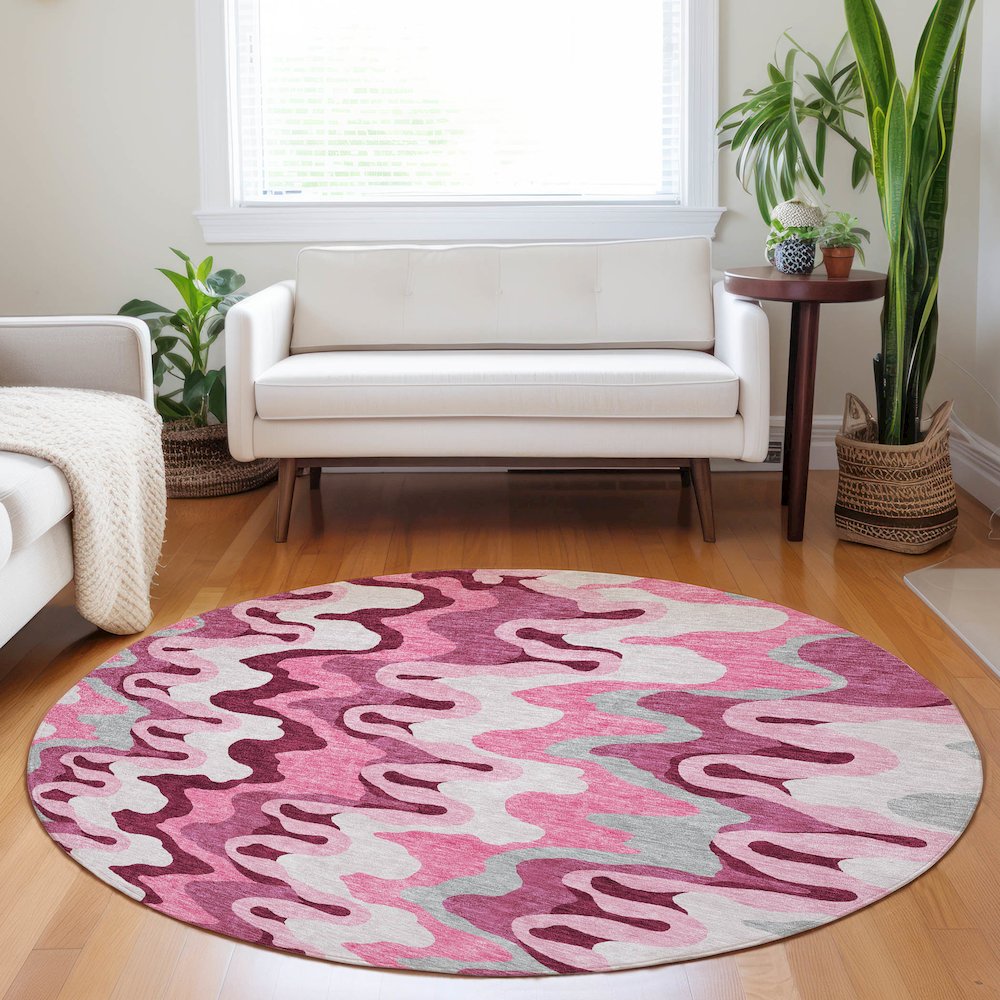 Premium Machine Washable Mayfield AMF750 Blush 8' x 8' Round Rug. Picture 5