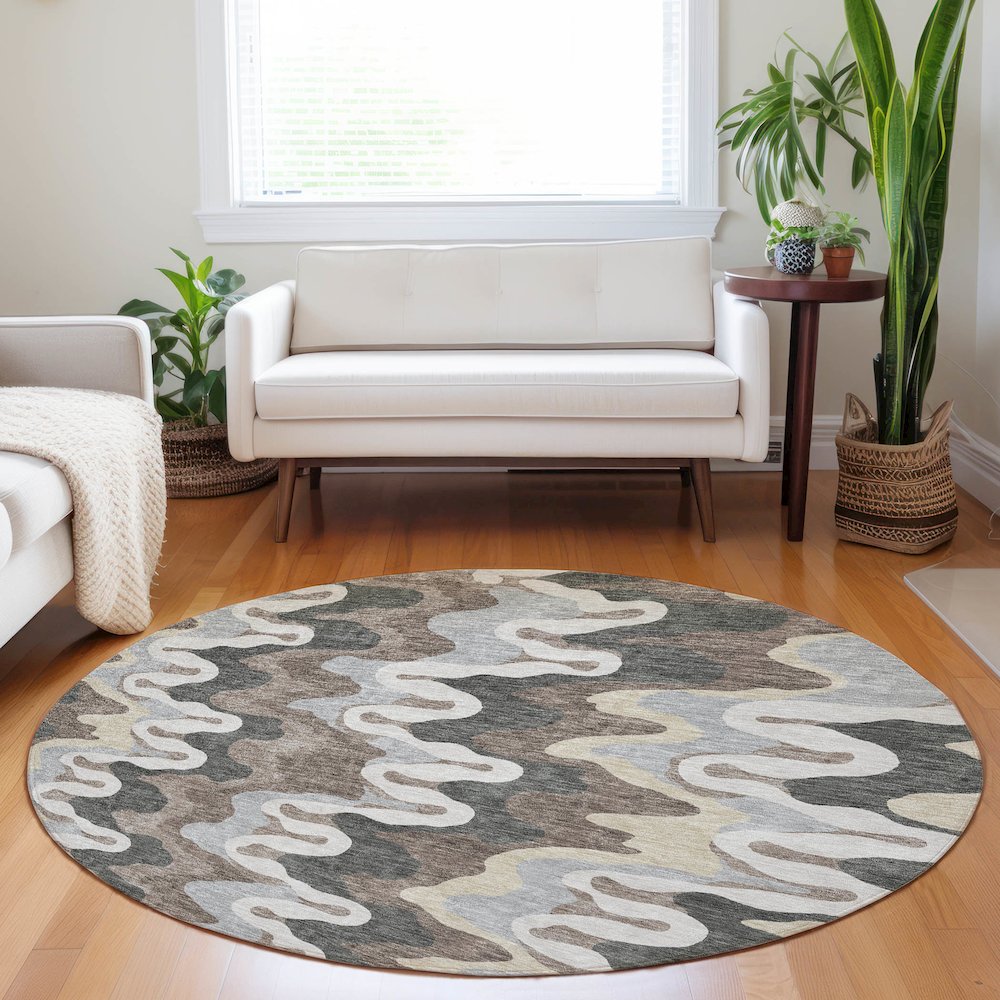 Premium Machine Washable Mayfield AMF750 Charcoal 8' x 8' Round Rug. Picture 5