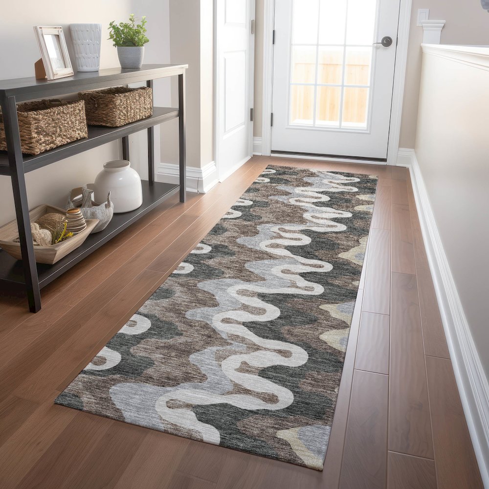 Premium Machine Washable Mayfield AMF750 Charcoal 2'3" x 7'6" Runner Rug. Picture 5