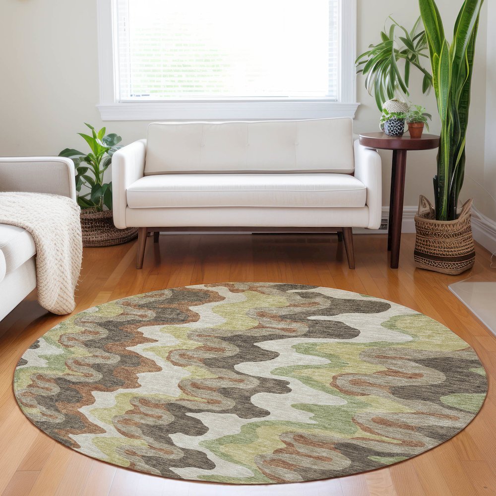 Premium Machine Washable Mayfield AMF750 Chocolate 8' x 8' Round Rug. Picture 5