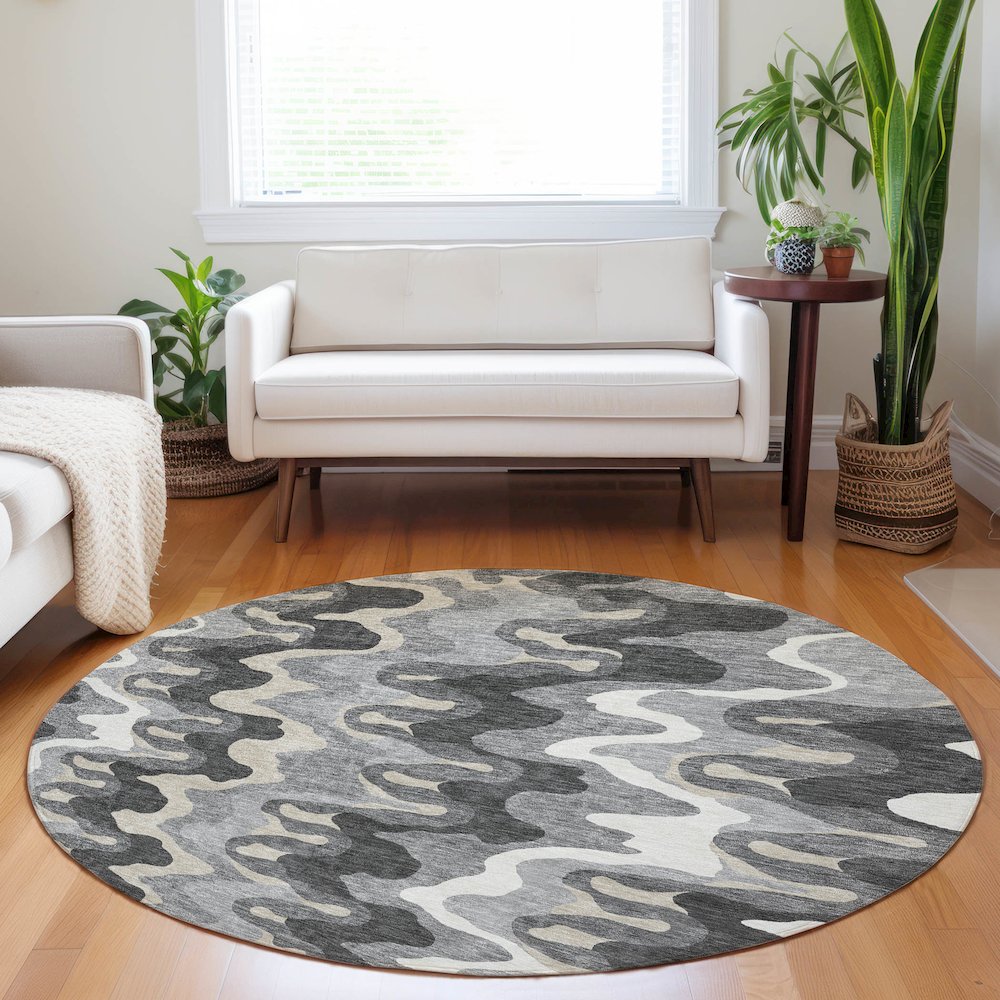 Premium Machine Washable Mayfield AMF750 Gray 8' x 8' Round Rug. Picture 5