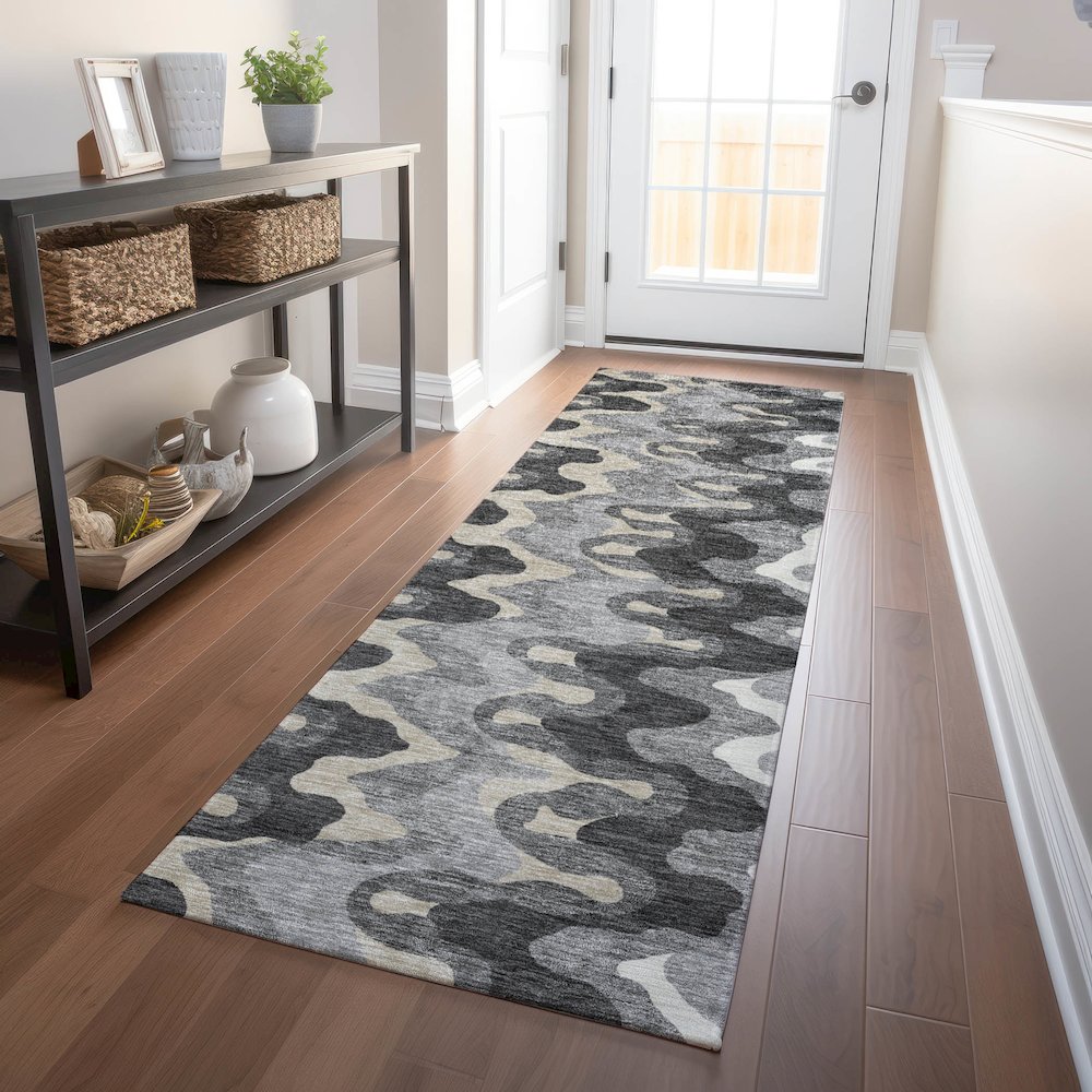 Premium Machine Washable Mayfield AMF750 Gray 2'3" x 7'6" Runner Rug. Picture 5