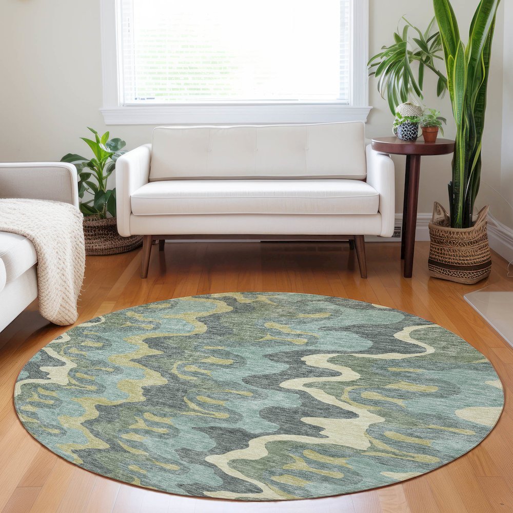 Premium Machine Washable Mayfield AMF750 Sage 8' x 8' Round Rug. Picture 5