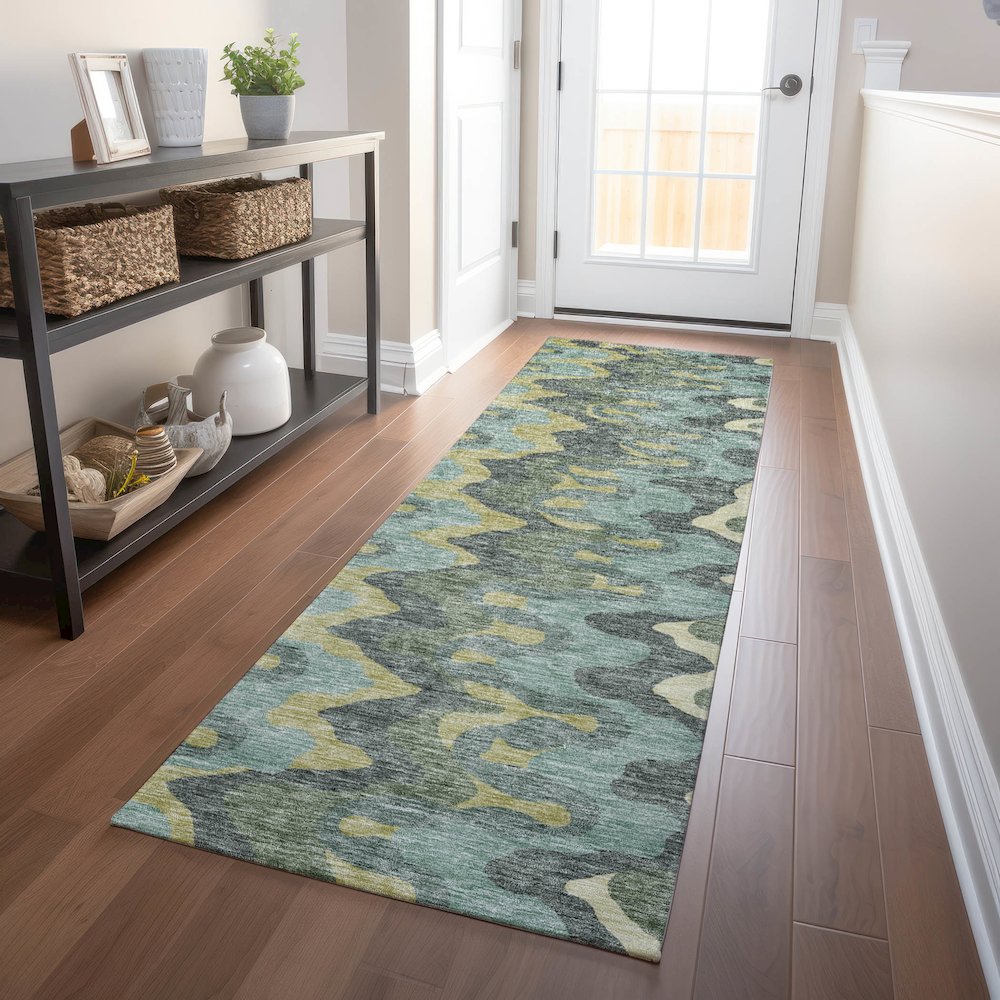 Premium Machine Washable Mayfield AMF750 Sage 2'3" x 7'6" Runner Rug. Picture 5