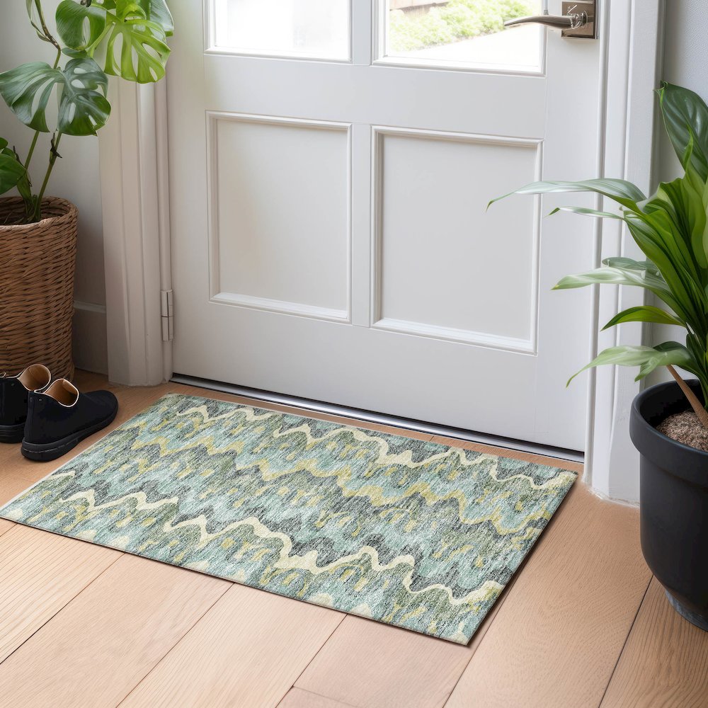 Premium Machine Washable Mayfield AMF750 Sage 1'8" x 2'6" Rug. Picture 5