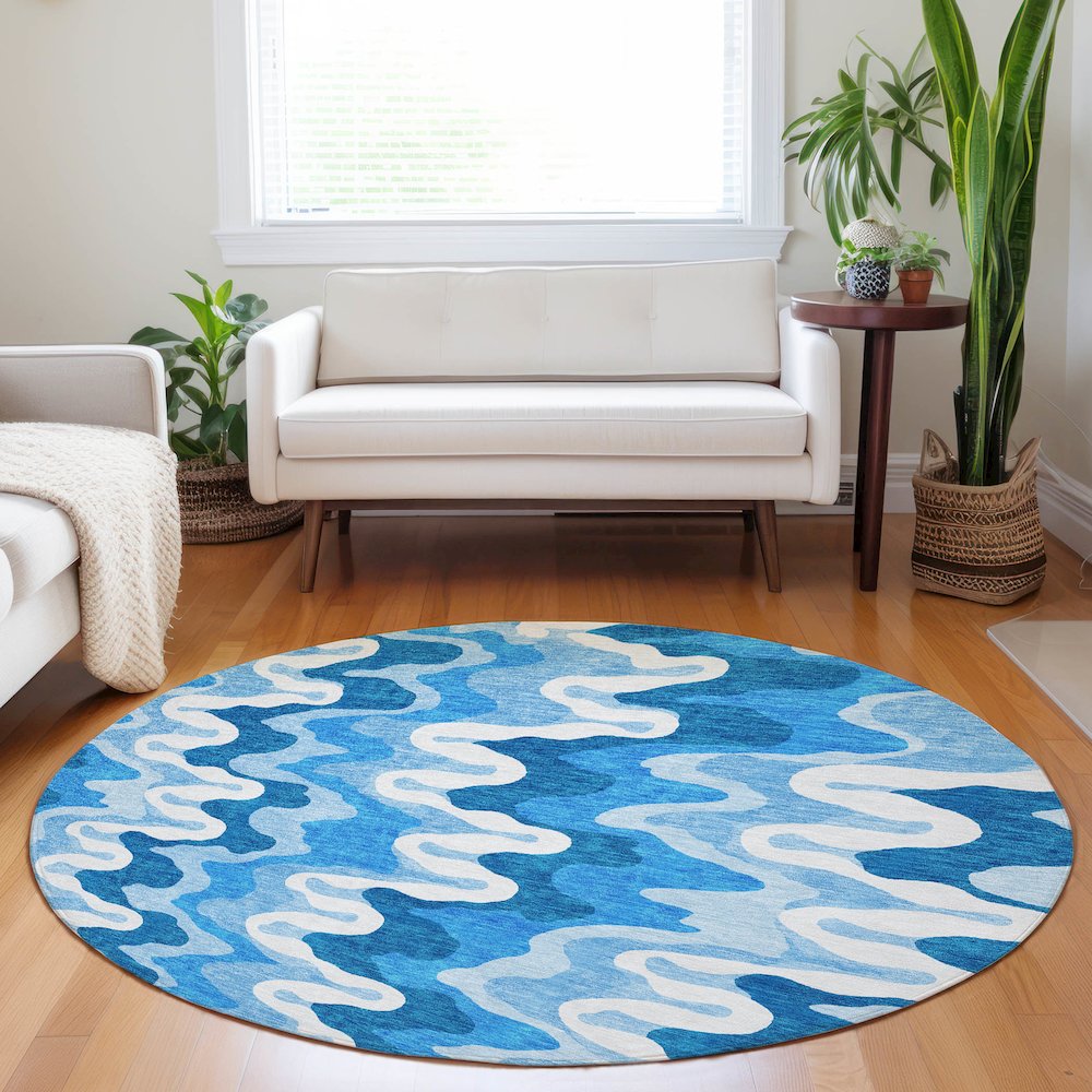 Premium Machine Washable Mayfield AMF750 Sky 8' x 8' Round Rug. Picture 5