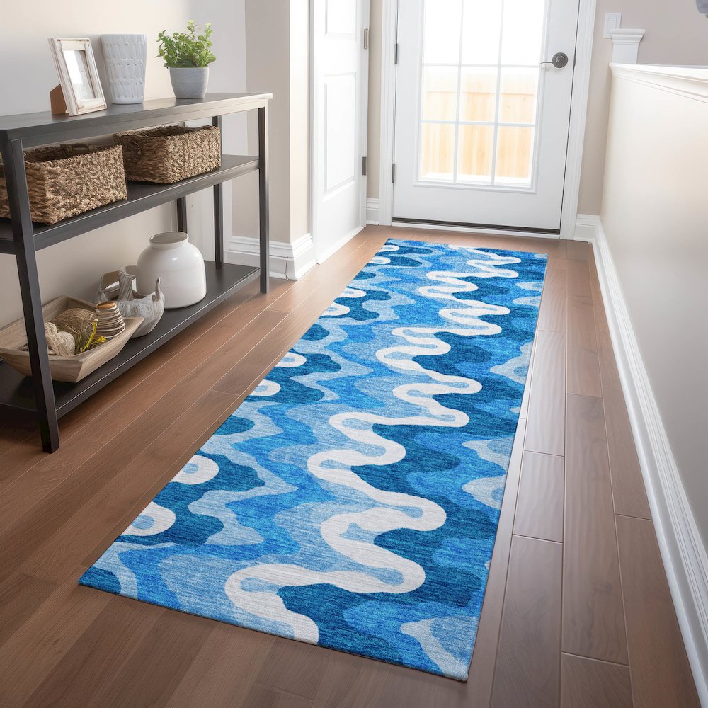 Premium Machine Washable Mayfield AMF750 Sky 2'3" x 7'6" Runner Rug. Picture 5