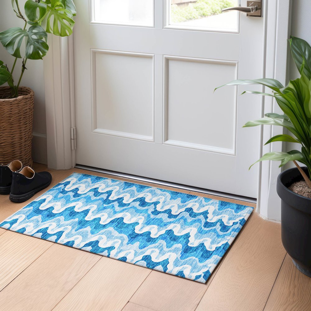 Premium Machine Washable Mayfield AMF750 Sky 1'8" x 2'6" Rug. Picture 5