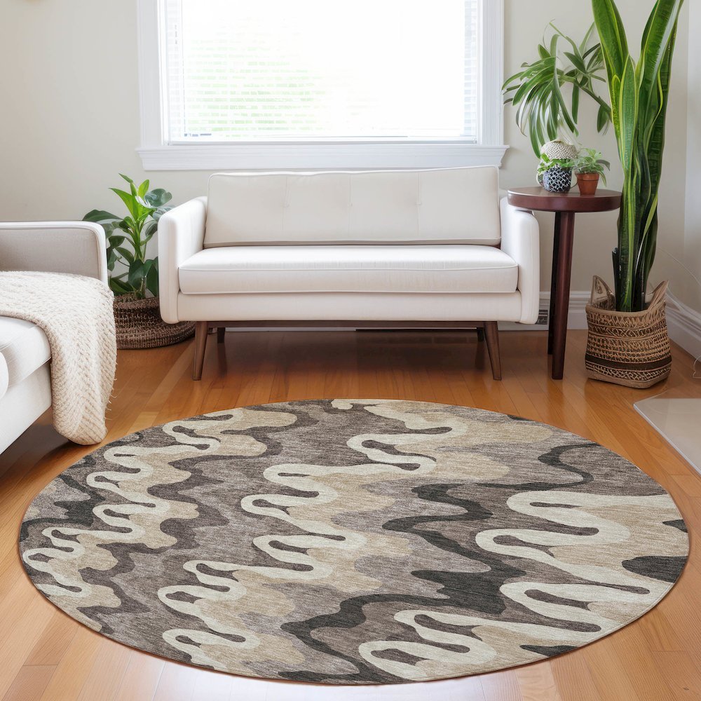 Premium Machine Washable Mayfield AMF750 Taupe 8' x 8' Round Rug. Picture 5