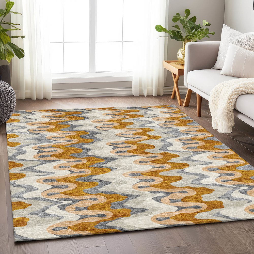 Premium Machine Washable Mayfield AMF750 Terracotta 2'6" x 3'10" Rug. Picture 5