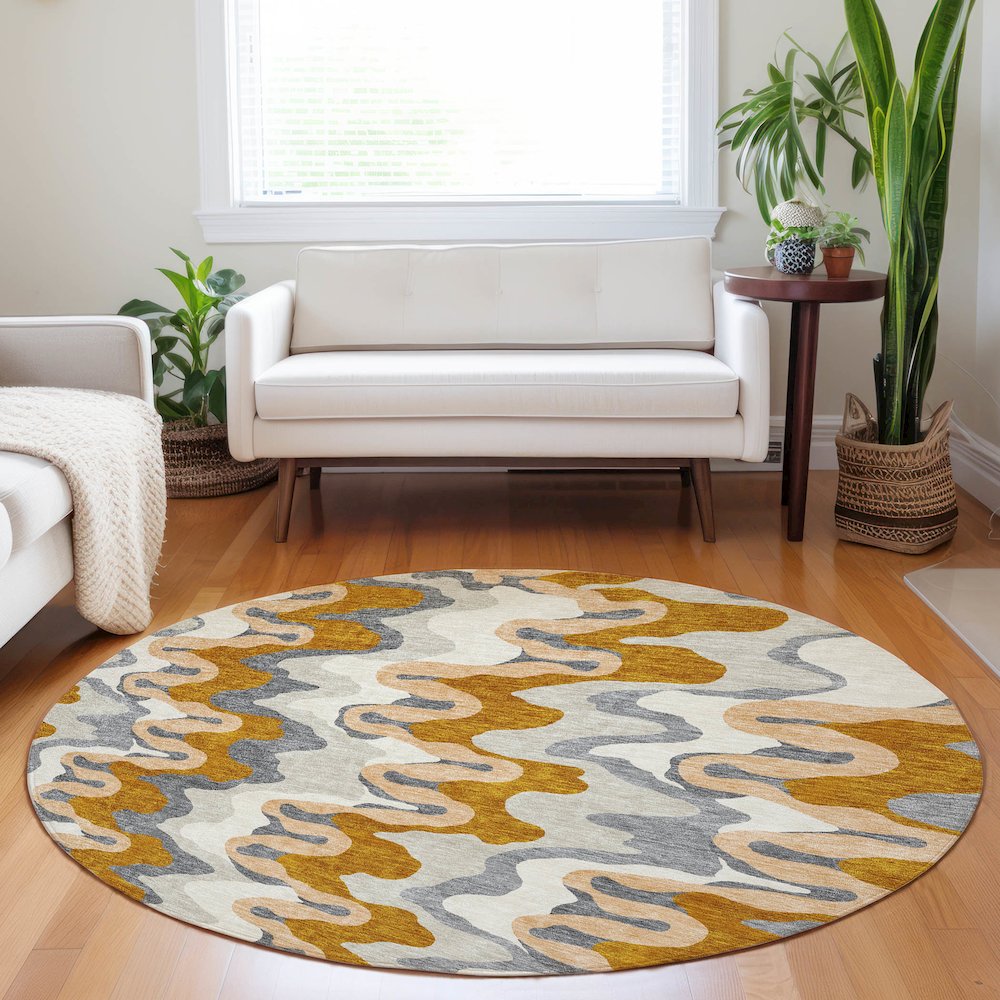 Premium Machine Washable Mayfield AMF750 Terracotta 8' x 8' Round Rug. Picture 5