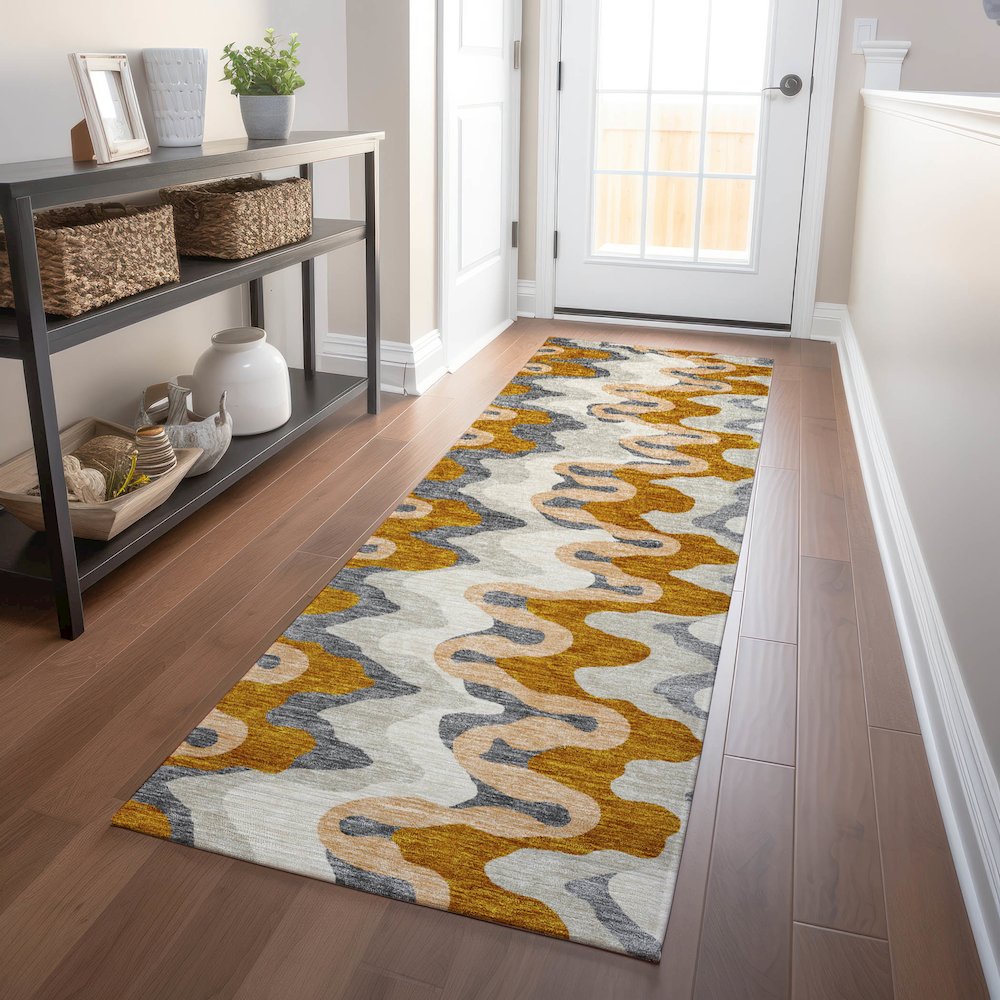 Premium Machine Washable Mayfield AMF750 Terracotta 2'3" x 7'6" Runner Rug. Picture 5