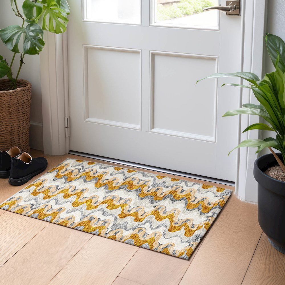 Premium Machine Washable Mayfield AMF750 Terracotta 1'8" x 2'6" Rug. Picture 5