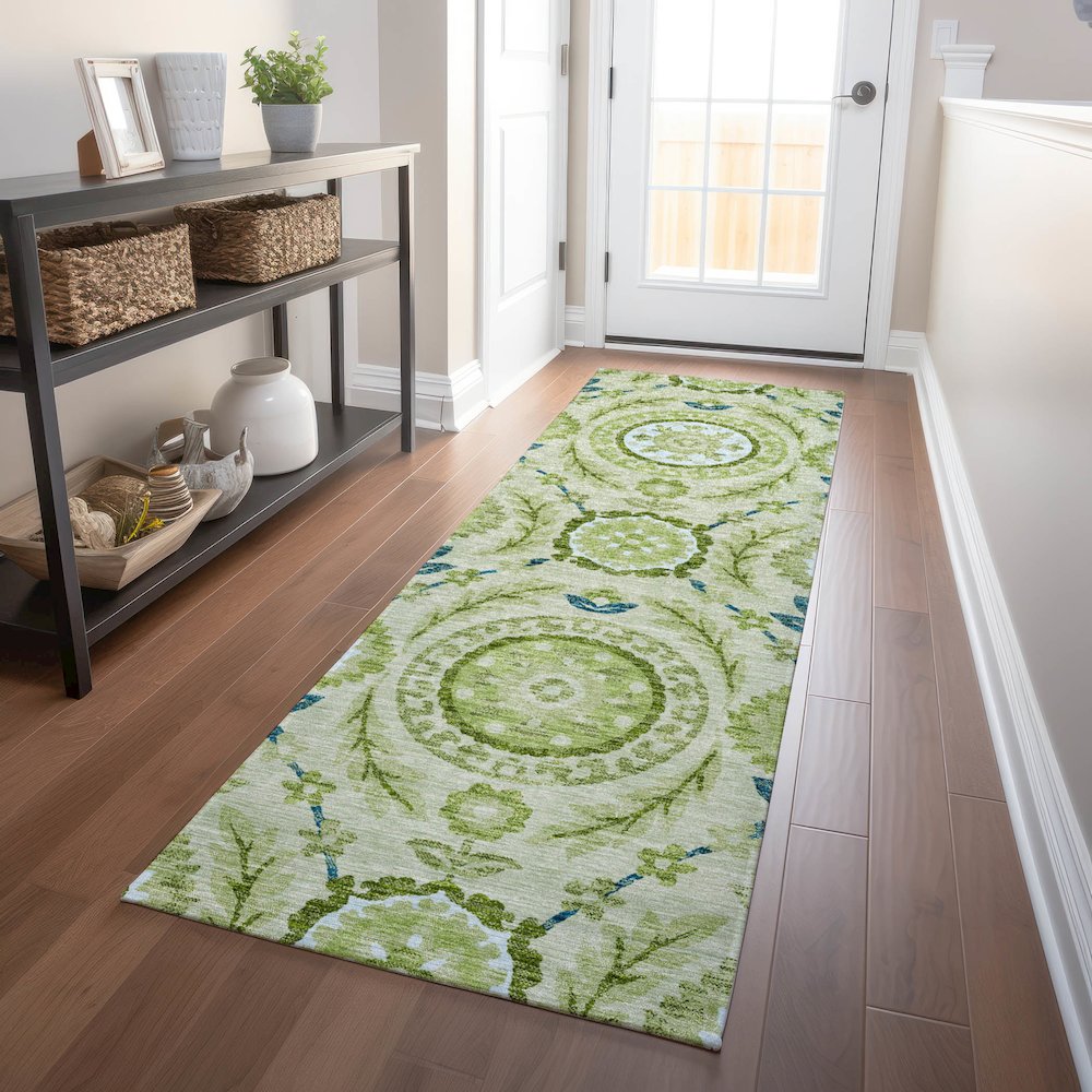 Premium Machine Washable Mayfield AMF751 Aloe 2'3" x 7'6" Runner Rug. Picture 5