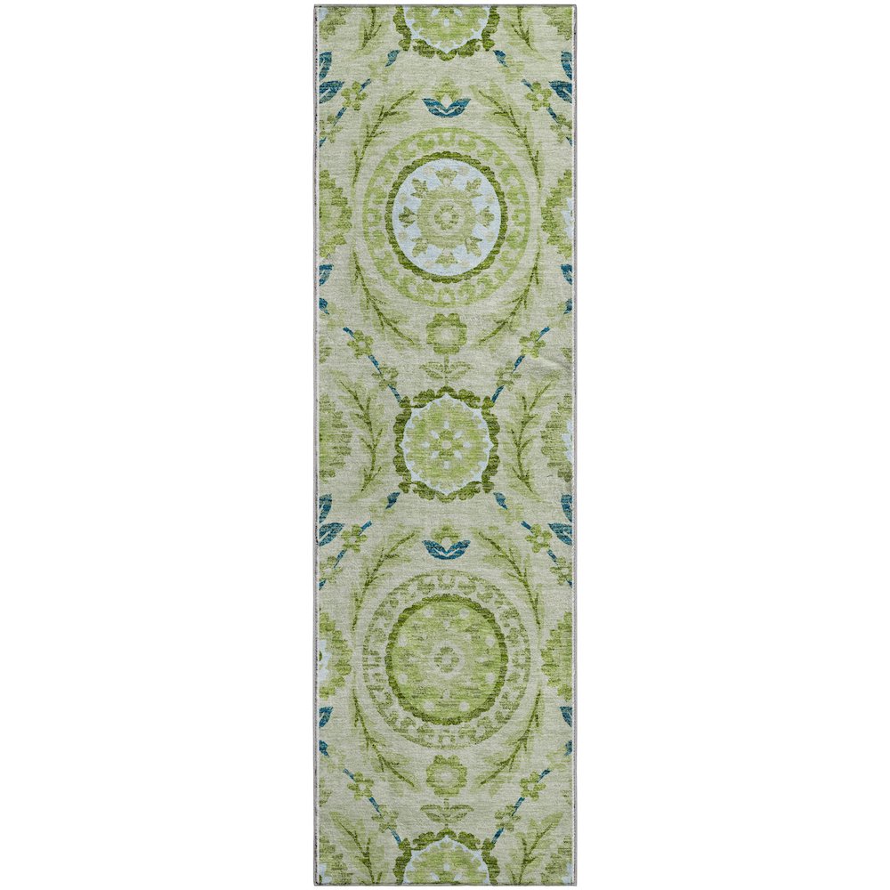Premium Machine Washable Mayfield AMF751 Aloe 2'3" x 7'6" Runner Rug. Picture 1