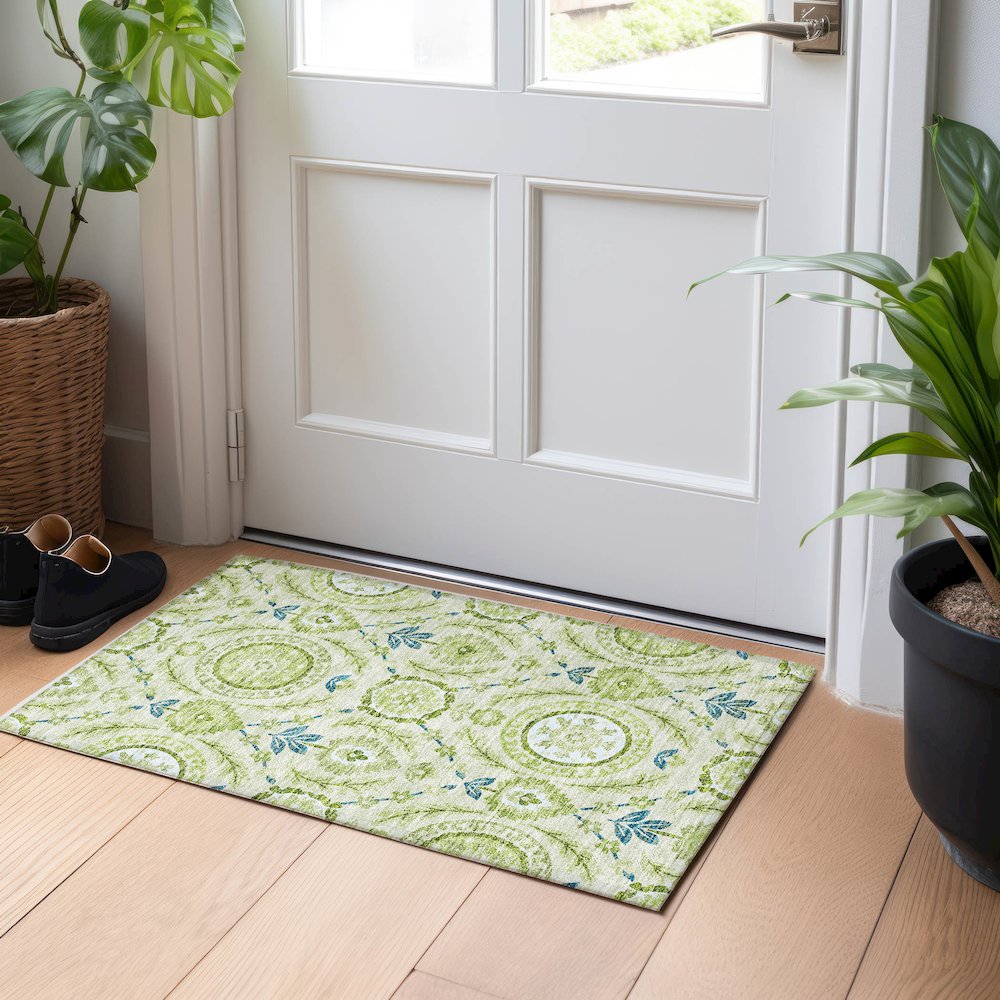 Premium Machine Washable Mayfield AMF751 Aloe 1'8" x 2'6" Rug. Picture 5