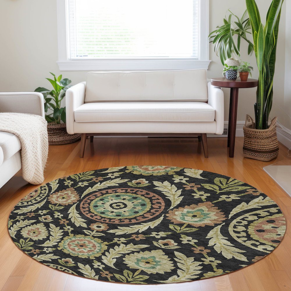 Premium Machine Washable Mayfield AMF751 Black 8' x 8' Round Rug. Picture 5