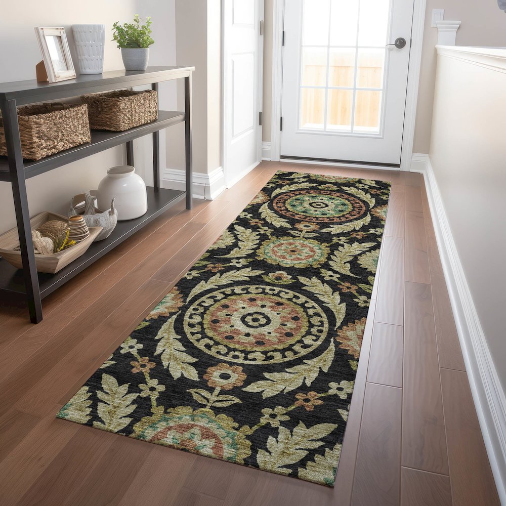 Premium Machine Washable Mayfield AMF751 Black 2'3" x 7'6" Runner Rug. Picture 5