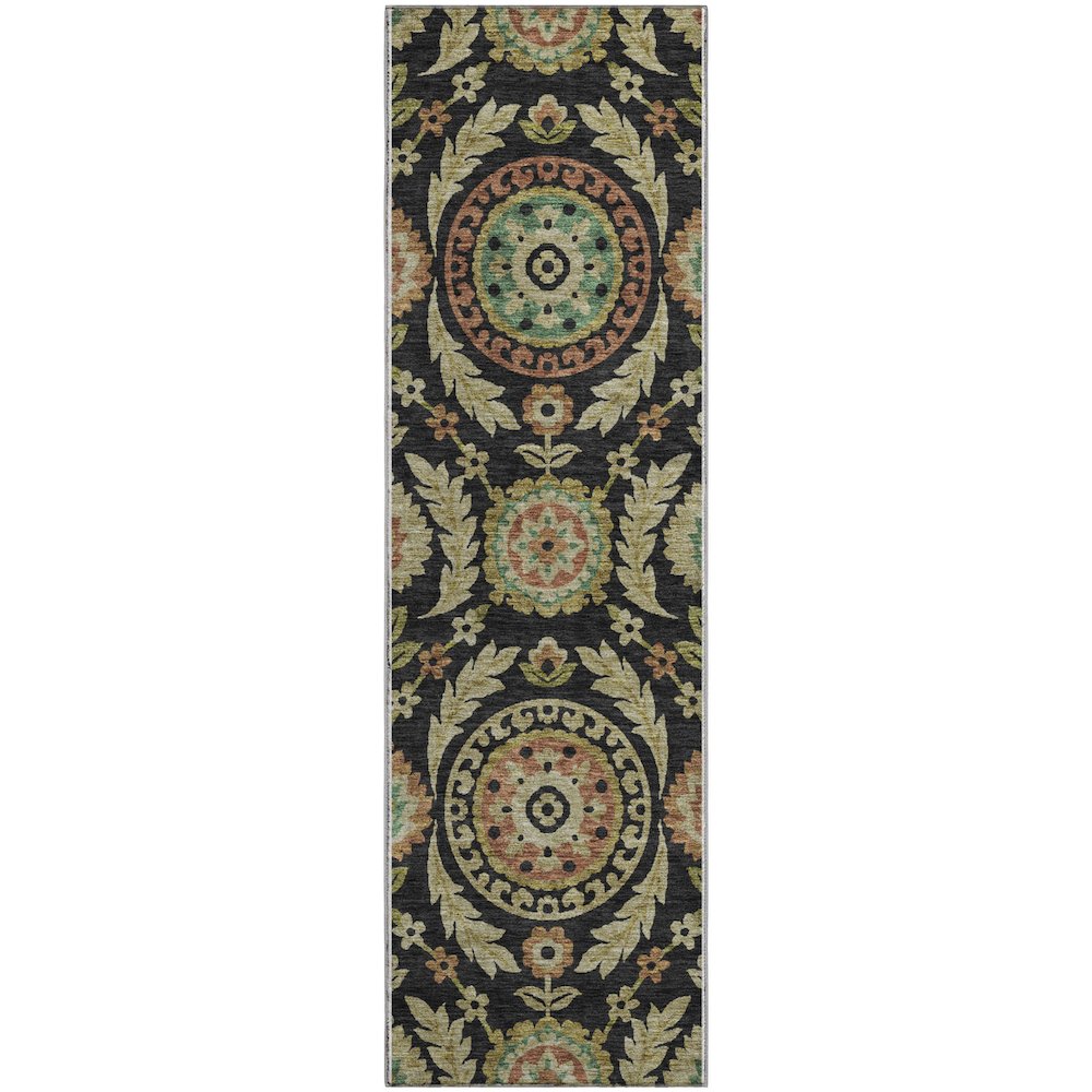 Premium Machine Washable Mayfield AMF751 Black 2'3" x 7'6" Runner Rug. Picture 1